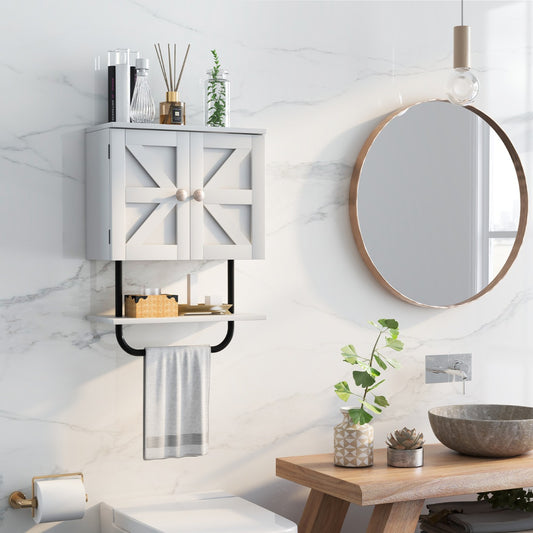 Costway Bathroom Wall Cabinet with Double Doors &amp; Open Shelf &amp; Towel Rack-White