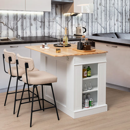 Kitchen Island with Drop Leaf Countertop and 3-Level Adjustable Shelves-White