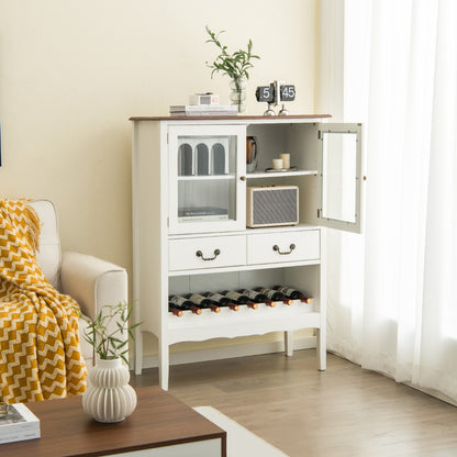Freestanding Sideboard Buffet Cabinet with 2 Tempered Glass Doors