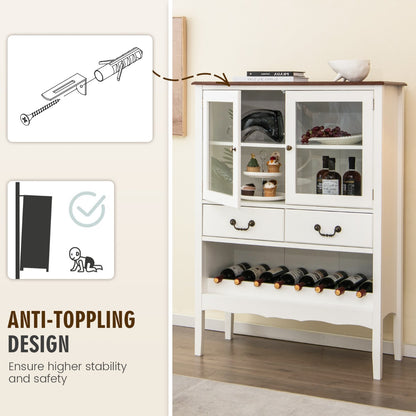 Freestanding Sideboard Buffet Cabinet with 2 Tempered Glass Doors