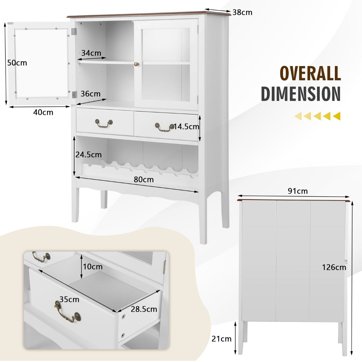 Freestanding Sideboard Buffet Cabinet with 2 Tempered Glass Doors