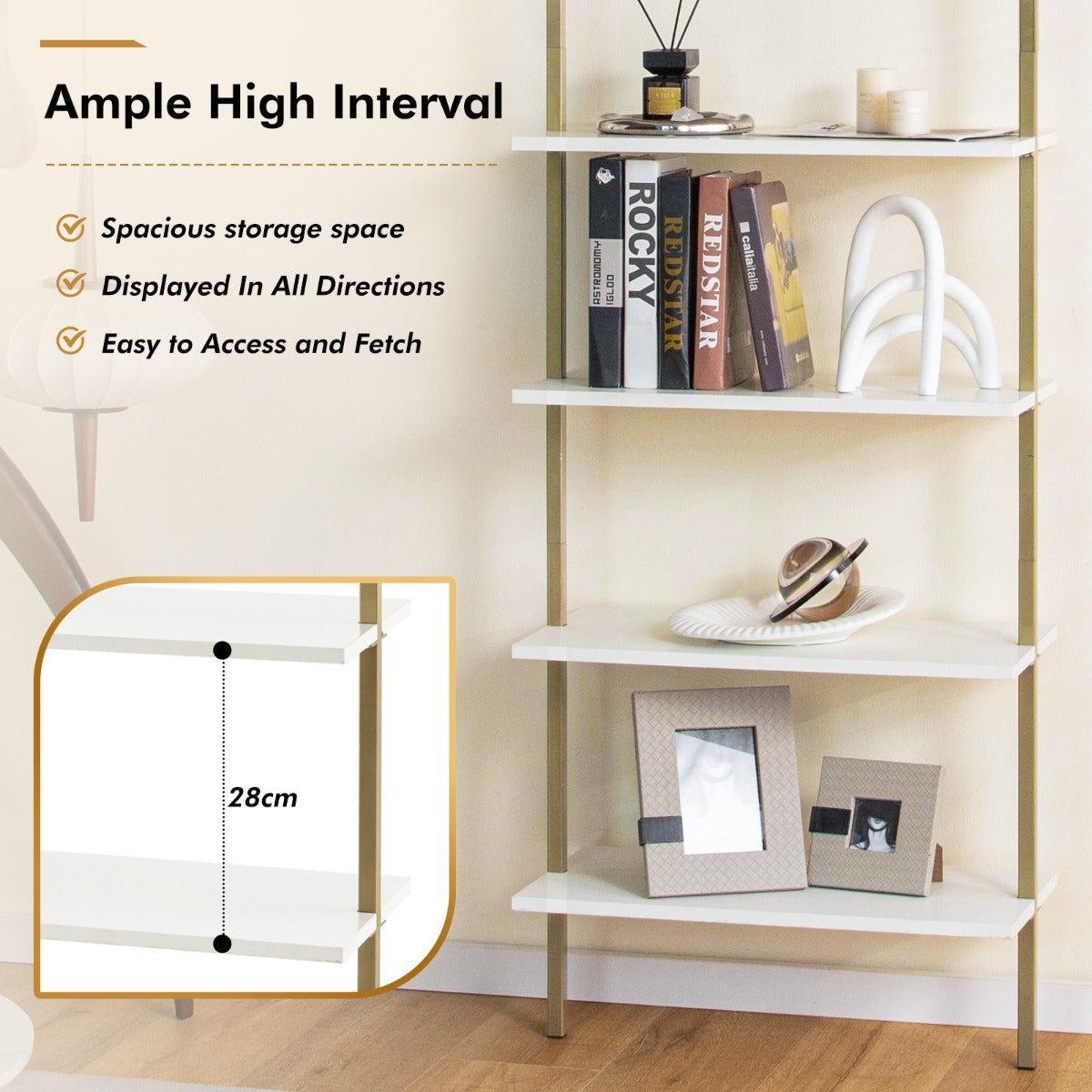 Wall Mounted Display Rack Bookshelf for Office-White