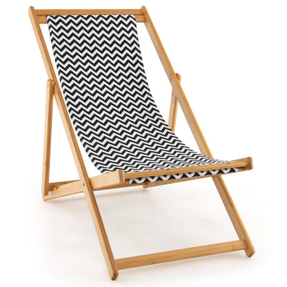 Folding Solid Wood Beach Chair with Adjustable Backrest for Outdoor