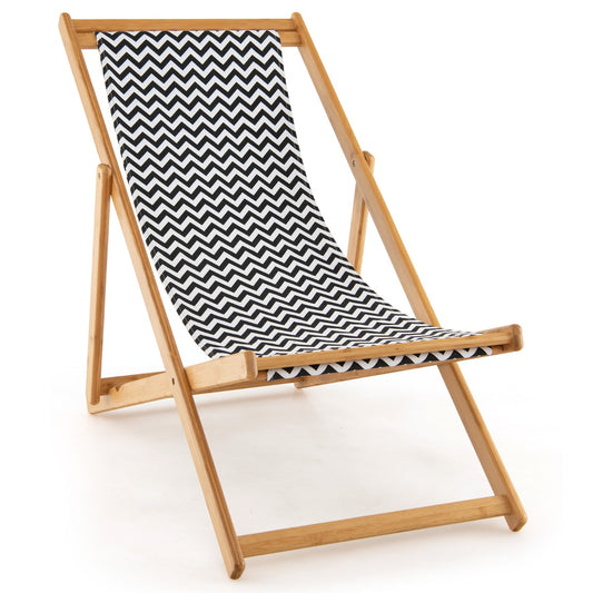 Folding Solid Wood Beach Chair with Adjustable Backrest for Outdoor