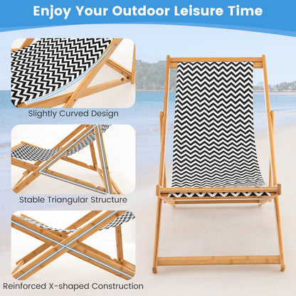 Folding Solid Wood Beach Chair with Adjustable Backrest for Outdoor