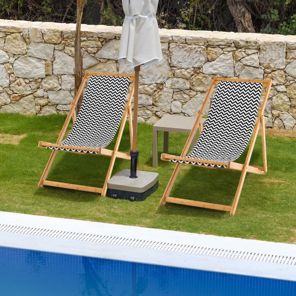 Folding Solid Wood Beach Chair with Adjustable Backrest for Outdoor