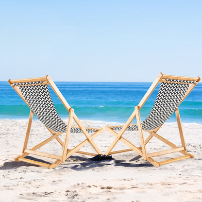 Folding Solid Wood Beach Chair with Adjustable Backrest for Outdoor
