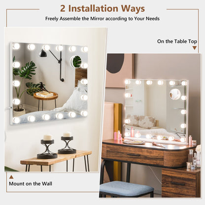 Wall-Mounted Vanity Mirror with 18 LED Bulbs & 3 Light Modes, 3X Magnifier