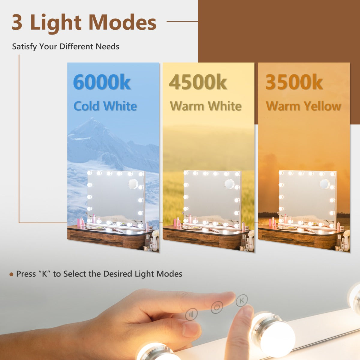 Costway Vanity Tabletop & Wall-Mounted Mirror with 18 Dimmable LED Bulbs