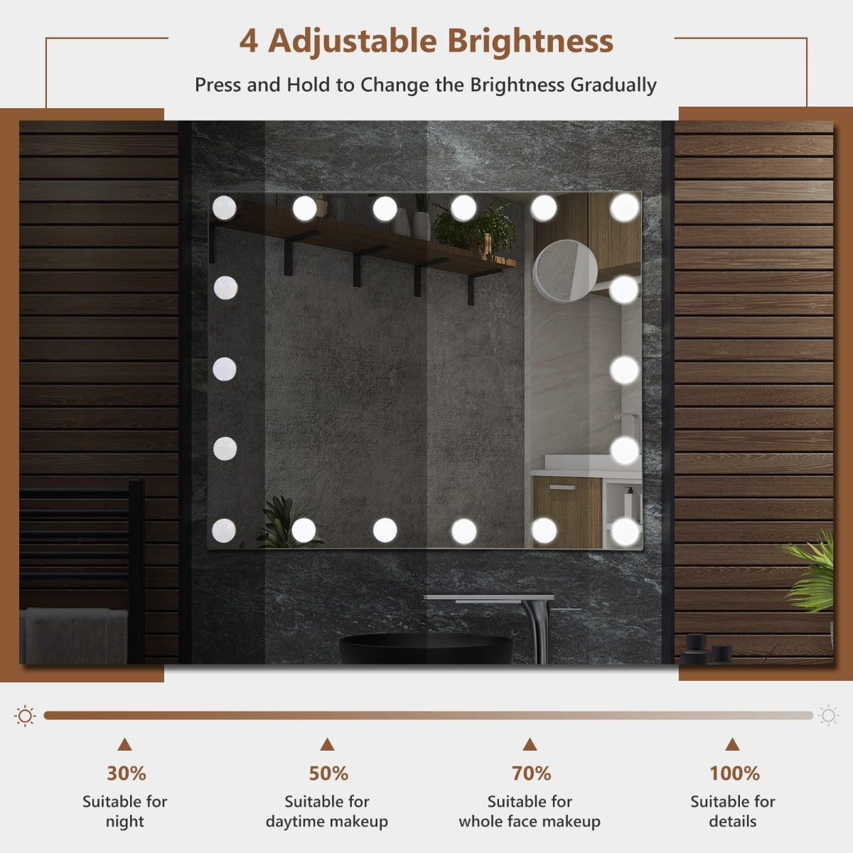 Costway Vanity Tabletop & Wall-Mounted Mirror with 18 Dimmable LED Bulbs