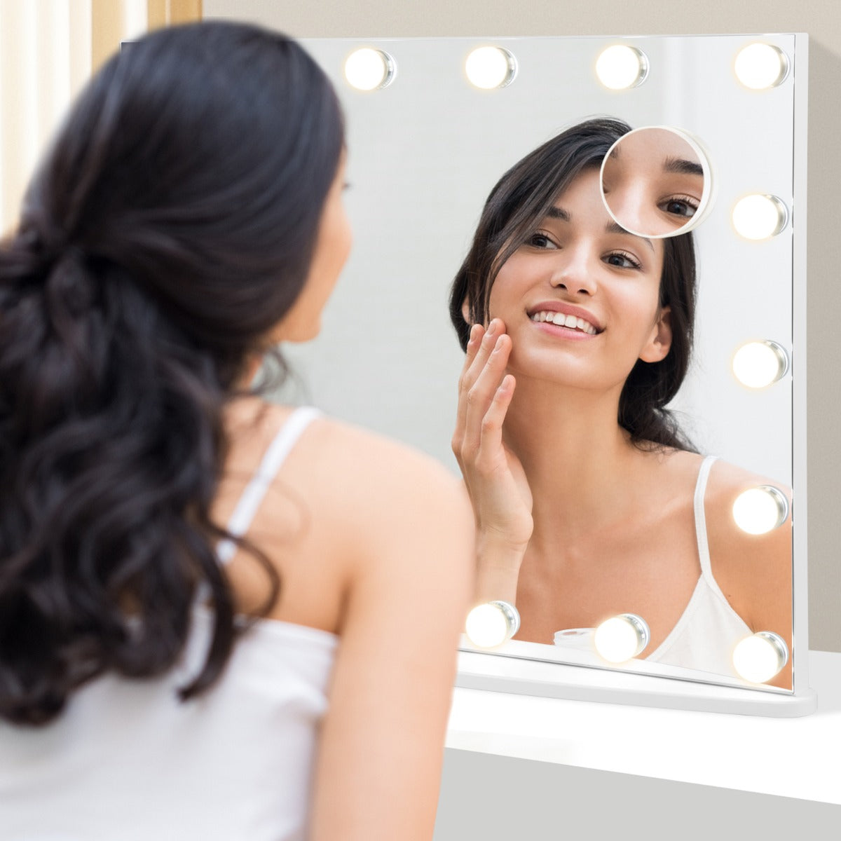 Costway Vanity Tabletop & Wall-Mounted Mirror with 18 Dimmable LED Bulbs