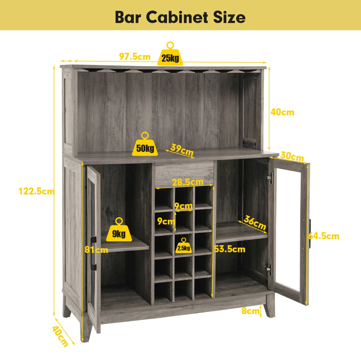 Costway Buffet Bar Cabinet with 2-Door Storage Sideboard for Kitchen