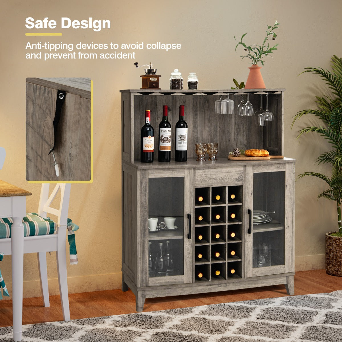 Costway Buffet Bar Cabinet with 2-Door Storage Sideboard for Kitchen