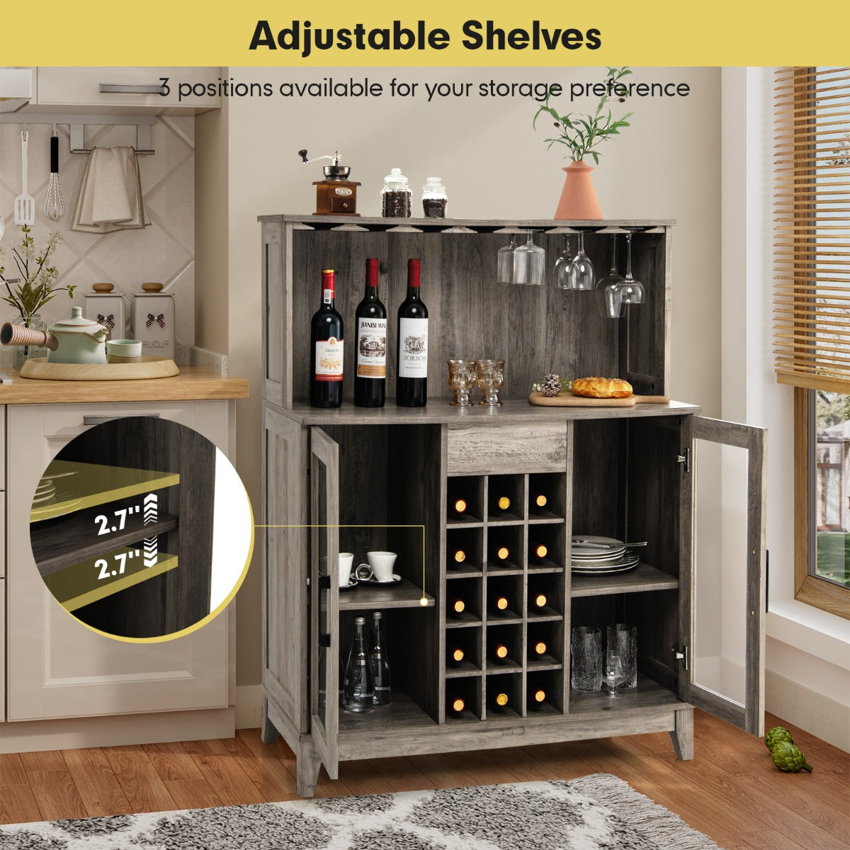 Costway Buffet Bar Cabinet with 2-Door Storage Sideboard for Kitchen