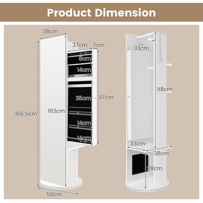 360° Swivel Jewelry Cabinet Armoire with Cosmetics Storage for Bedroom