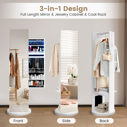 360° Swivel Jewelry Cabinet Armoire with Cosmetics Storage for Bedroom