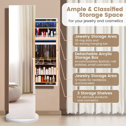 360° Swivel Jewelry Cabinet Armoire with Cosmetics Storage for Bedroom