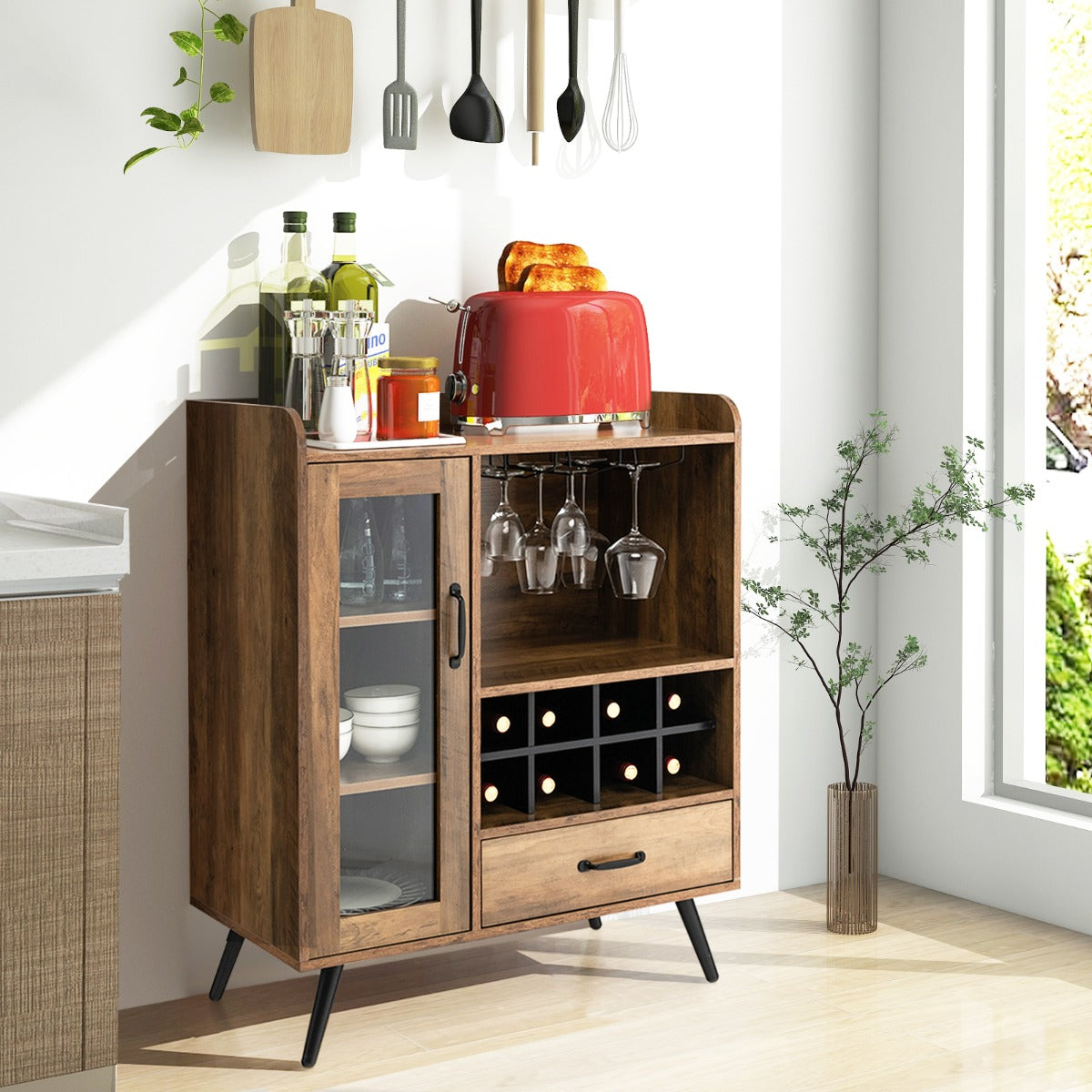 Elegant buffet sideboard with natural wood grain design suits kitchens, dining rooms and lounges