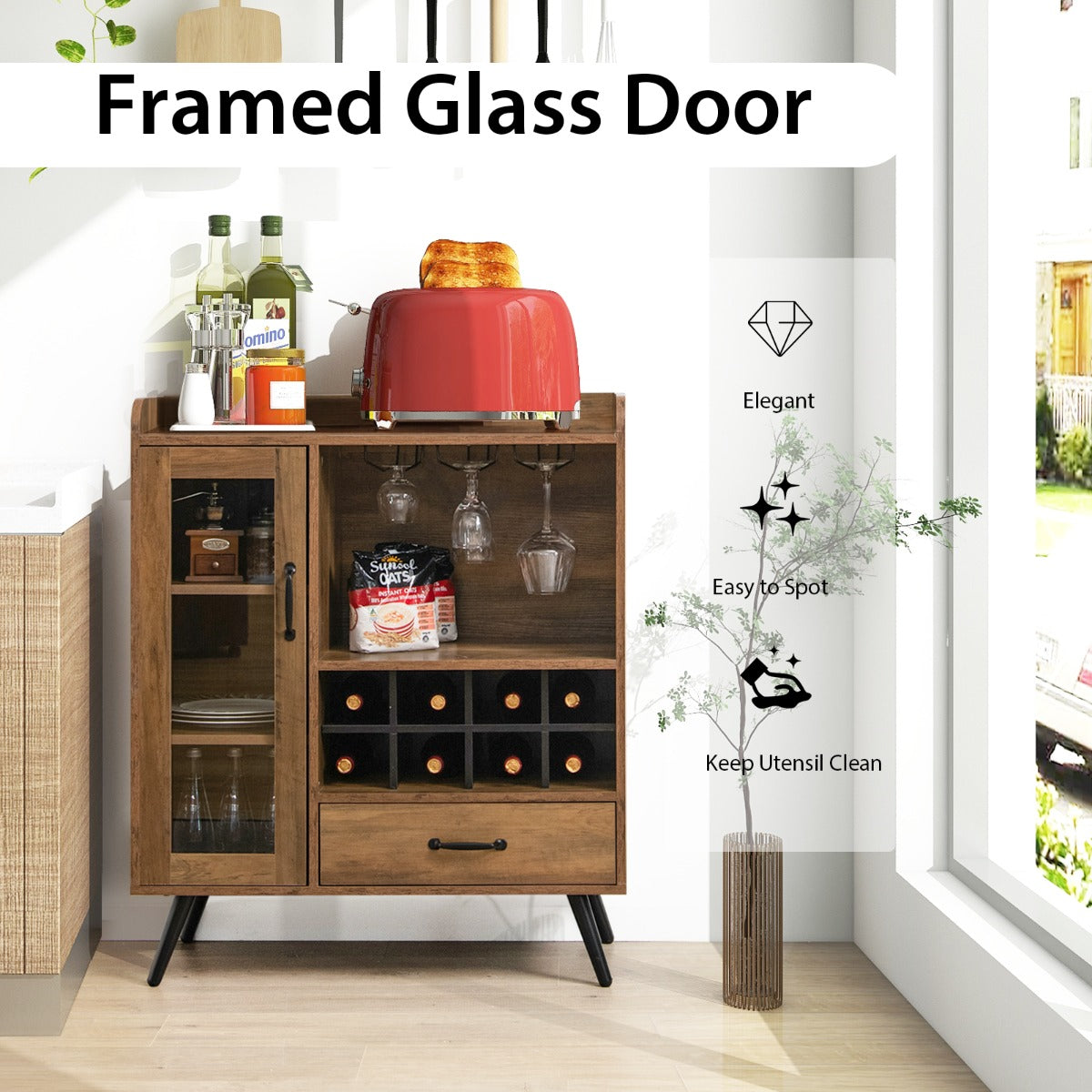 Versatile storage sideboard combines wine organization, display space and practical cabinet storage
