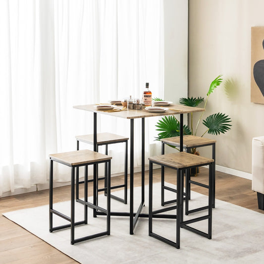 Costway 5 Piece Kitchen Dining Square Table Set  with 4 Stools for Apartment
