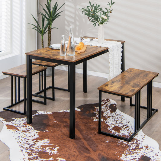 Costway 4-Piece Dining Table Set with Bench & 2 Stools for 4 Persons for Kitchen