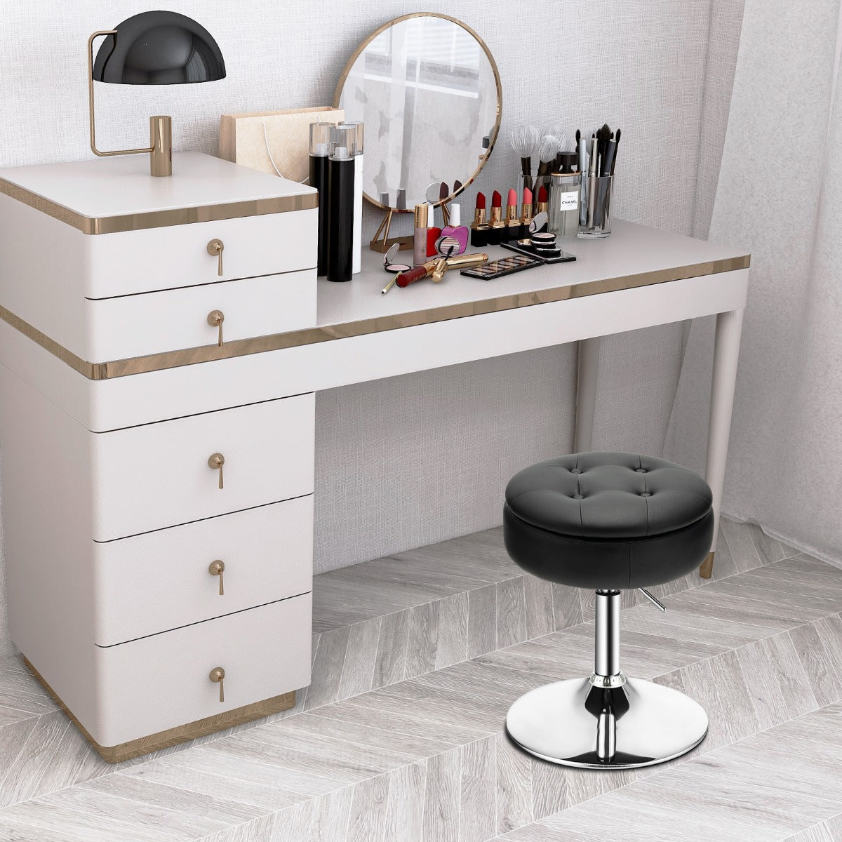 Costway 360° Swivel Adjustable Stool with PU Leather Seat-Black