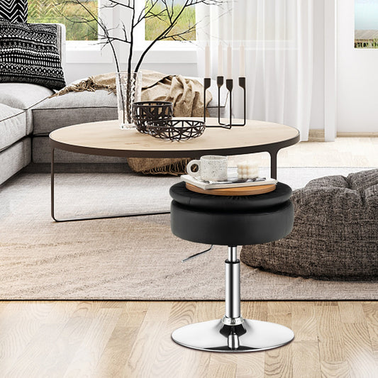 Costway 360° Swivel Adjustable Stool with PU Leather Seat-Black