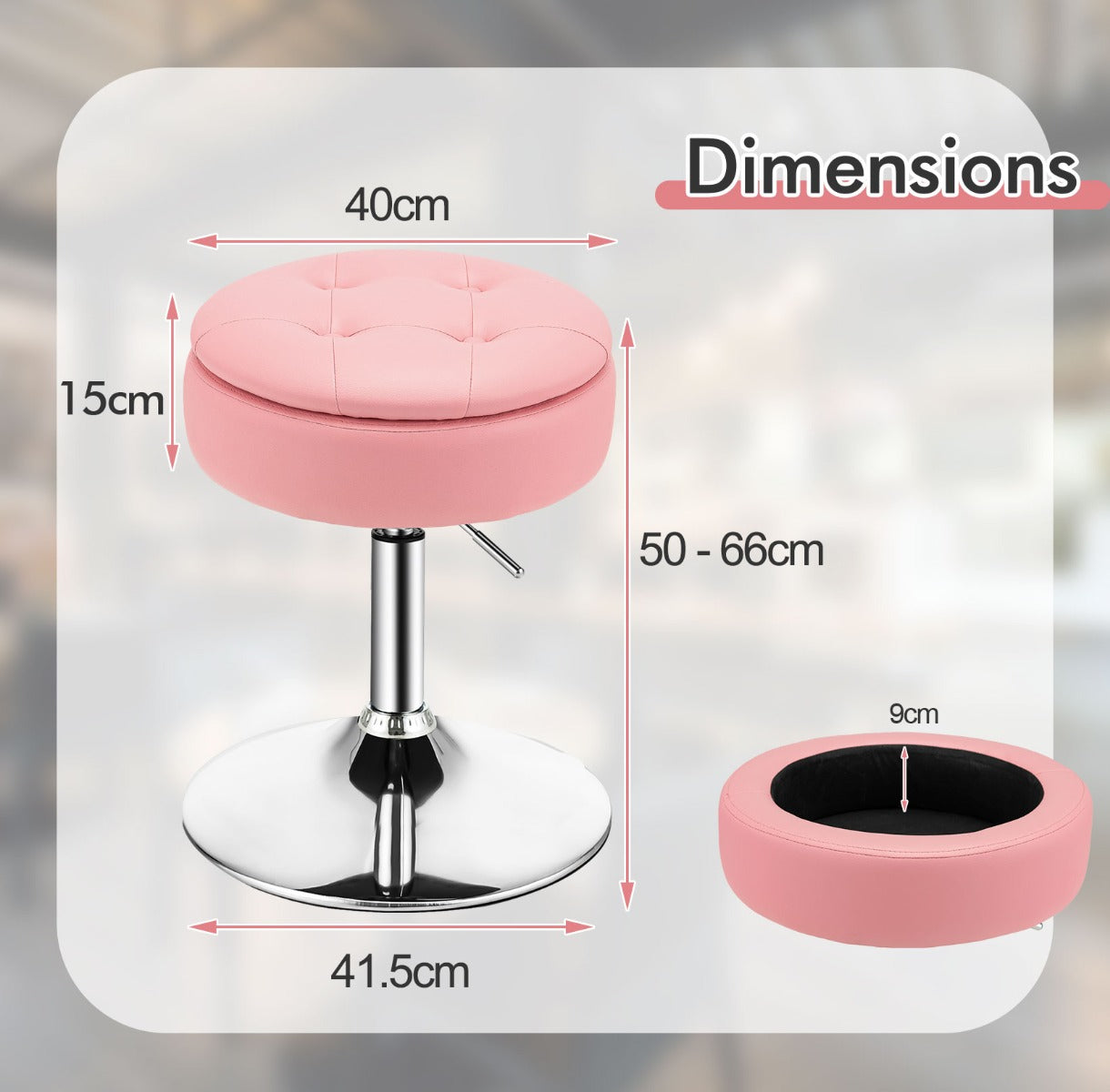 360° Swivel Adjustable Stool with PU Leather Seat-Pink