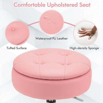 360° Swivel Adjustable Stool with PU Leather Seat-Pink