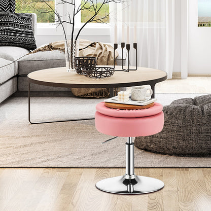 360° Swivel Adjustable Stool with PU Leather Seat-Pink