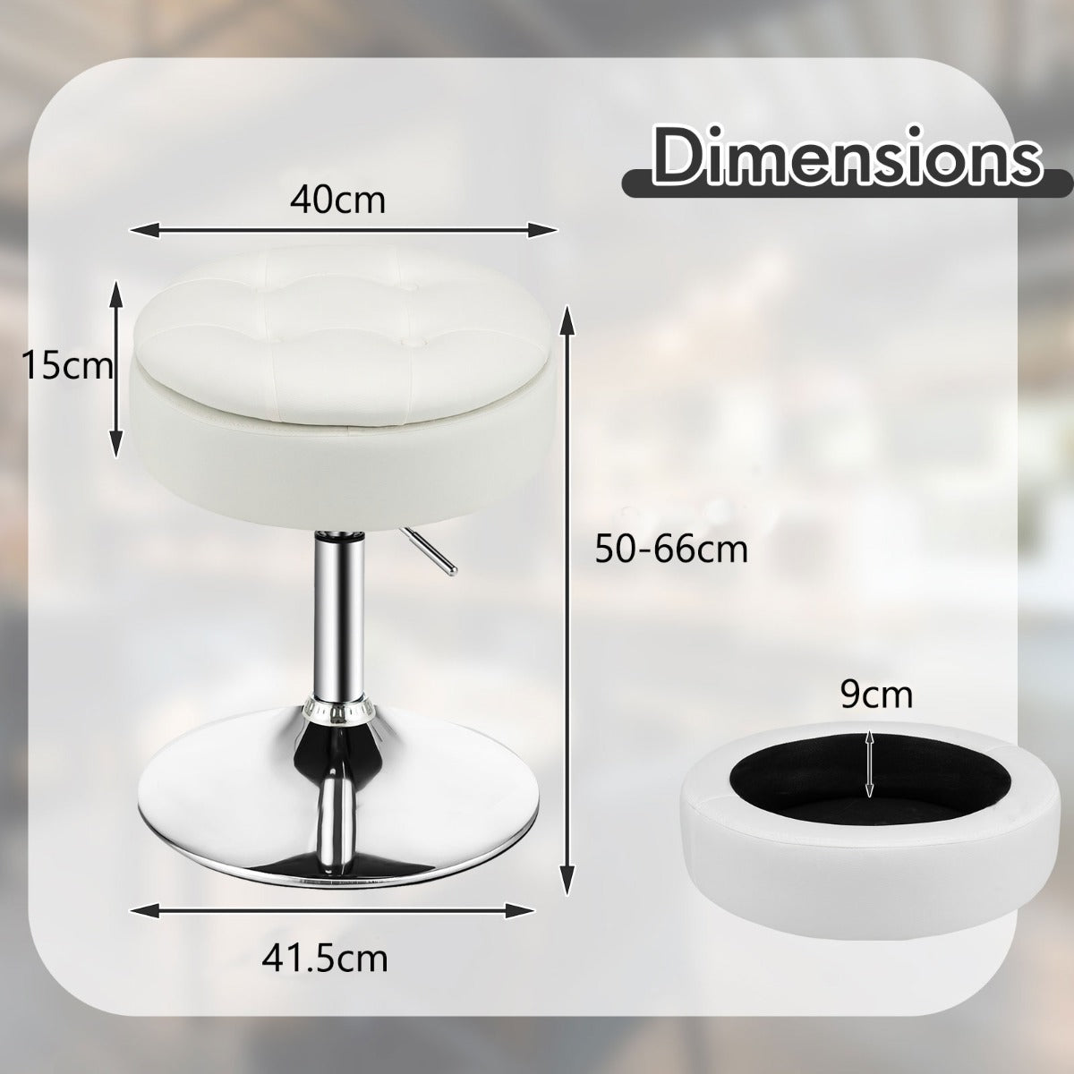 Costway 360° Swivel Adjustable Stool with PU Leather Seat-White
