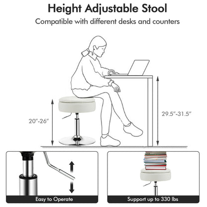 Costway 360° Swivel Adjustable Stool with PU Leather Seat-White