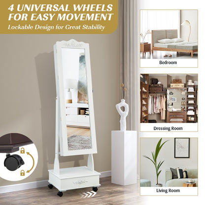 Jewellery Armoire with Full Length Mirror and Built-in LED Lights for Bedroom-White