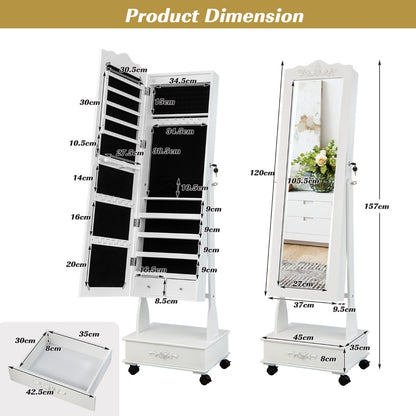 Jewellery Armoire with Full Length Mirror and Built-in LED Lights for Bedroom-White