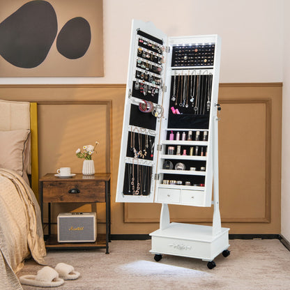 Jewellery Armoire with Full Length Mirror and Built-in LED Lights for Bedroom-White