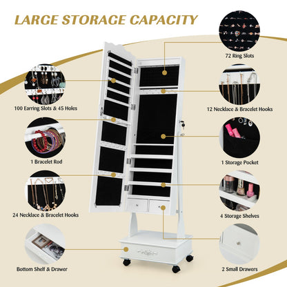Jewellery Armoire with Full Length Mirror and Built-in LED Lights for Bedroom-White