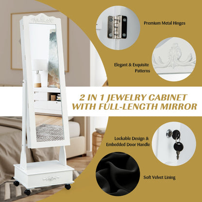 Jewellery Armoire with Full Length Mirror and Built-in LED Lights for Bedroom-White