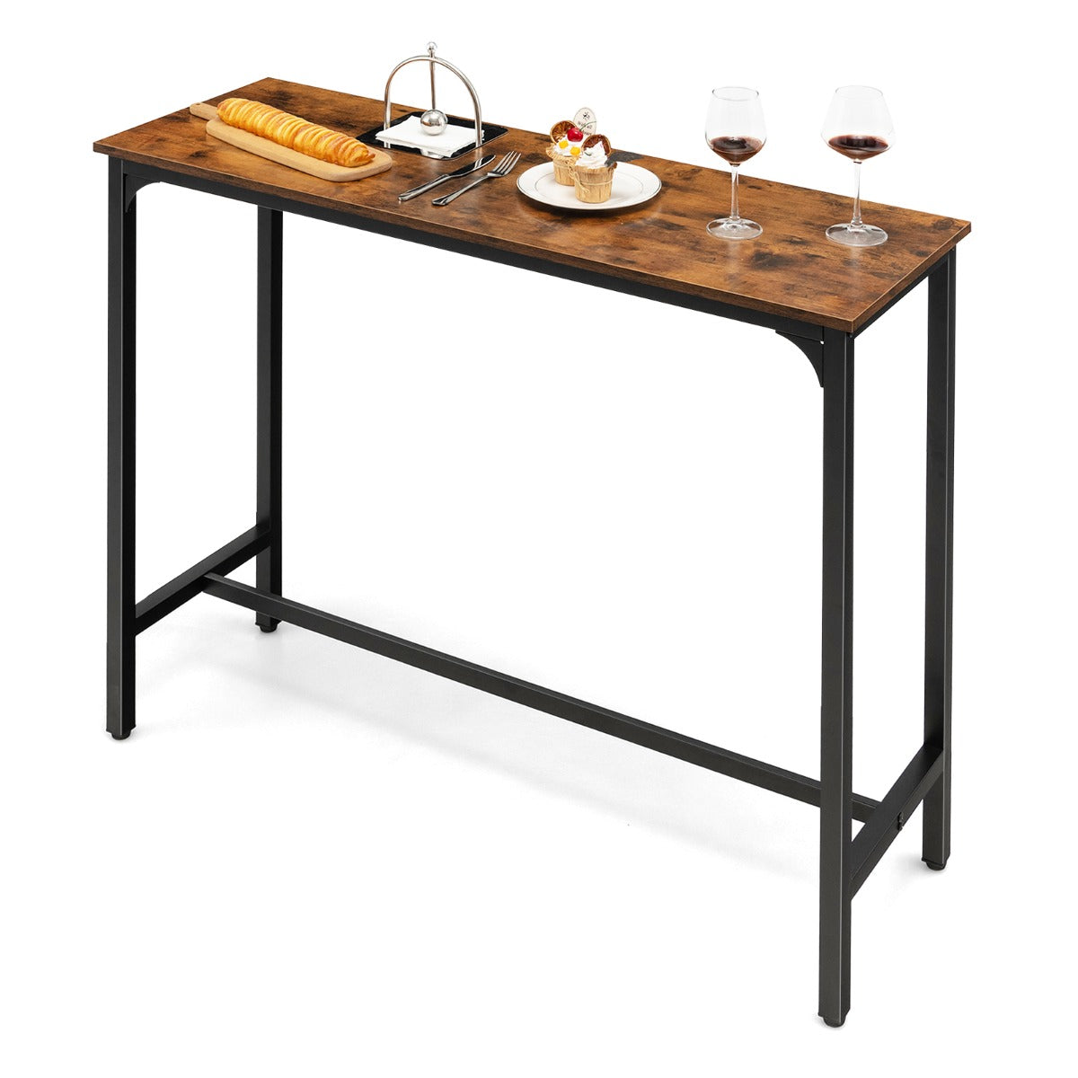 Costway 120 x 40 cm Industrial High Bar Table for Kitchen & Cafe & Pub