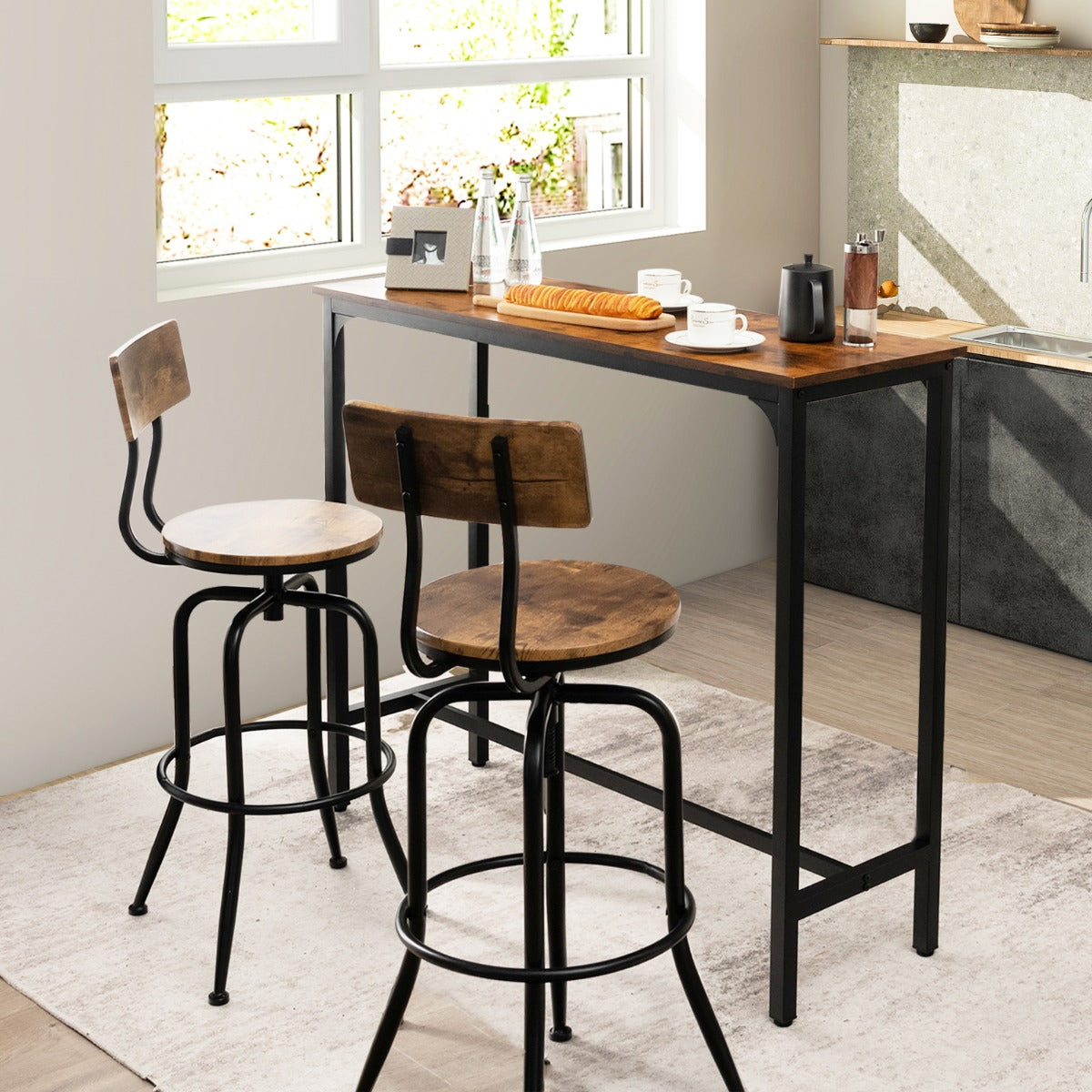 Costway 120 x 40 cm Industrial High Bar Table for Kitchen & Cafe & Pub