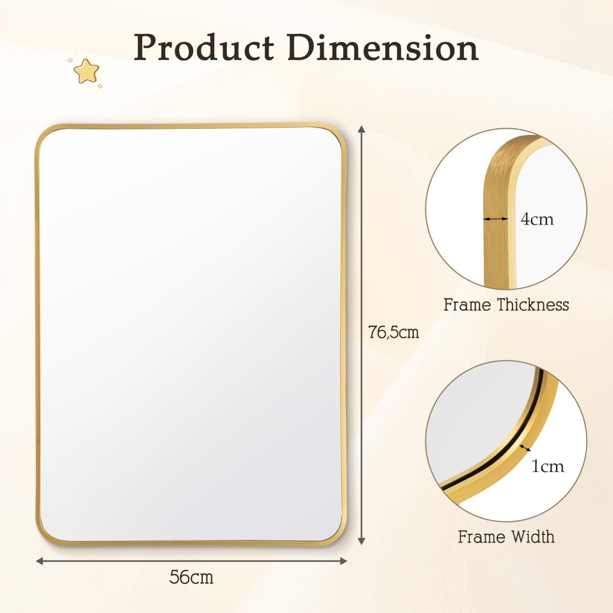 Rectangular Mirror with Aluminum Alloy Frame for Bathroom-Golden