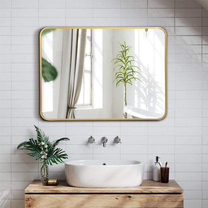 Rectangular Mirror with Aluminum Alloy Frame for Bathroom-Golden