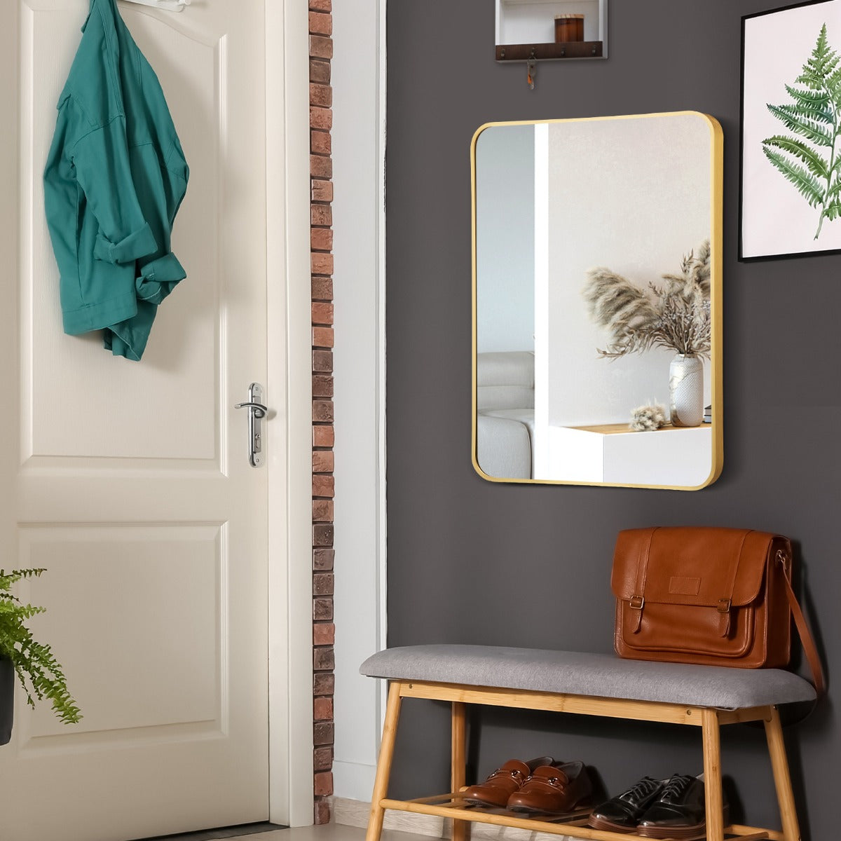 Rectangular Mirror with Aluminum Alloy Frame for Bathroom-Golden