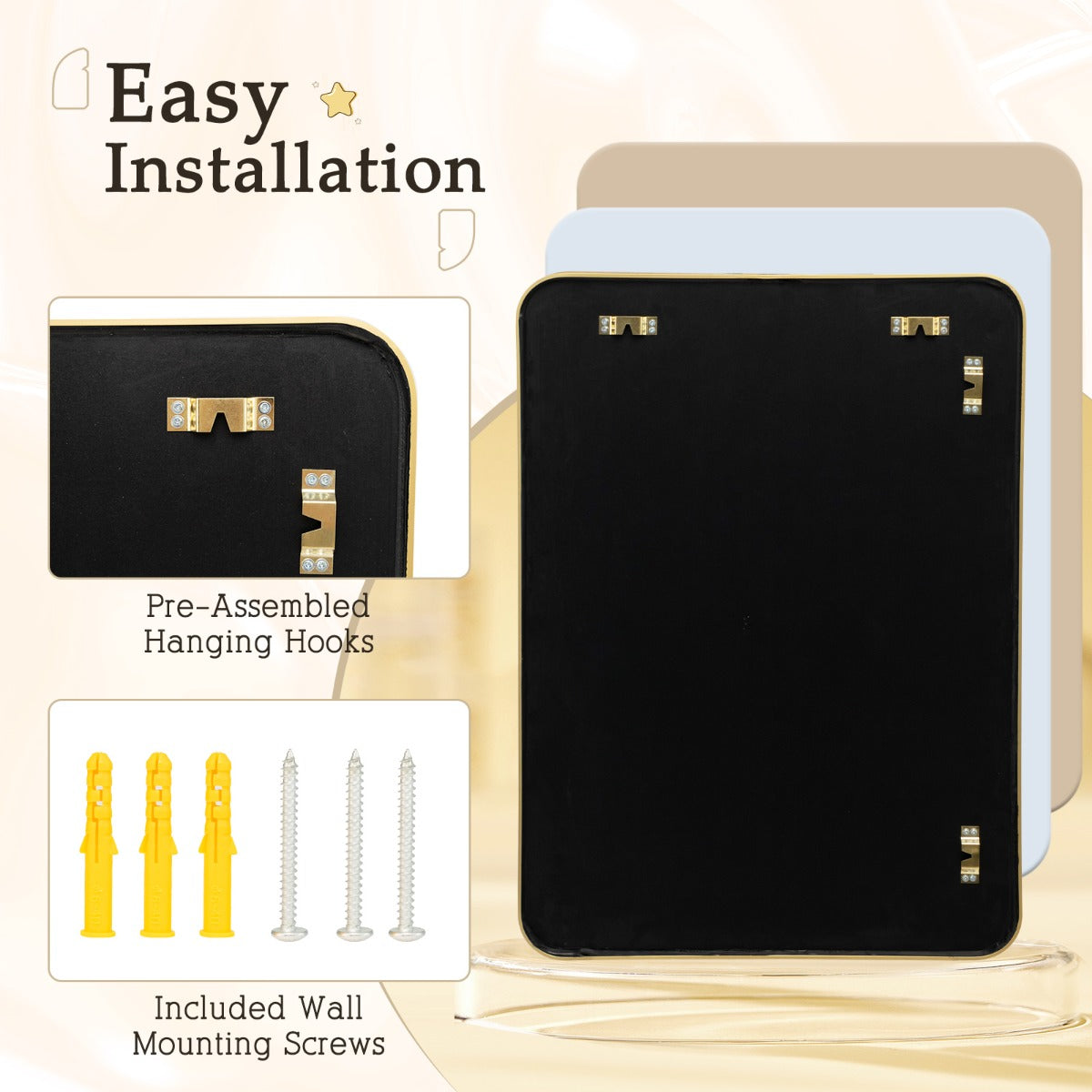 Rectangular Mirror with Aluminum Alloy Frame for Bathroom-Golden