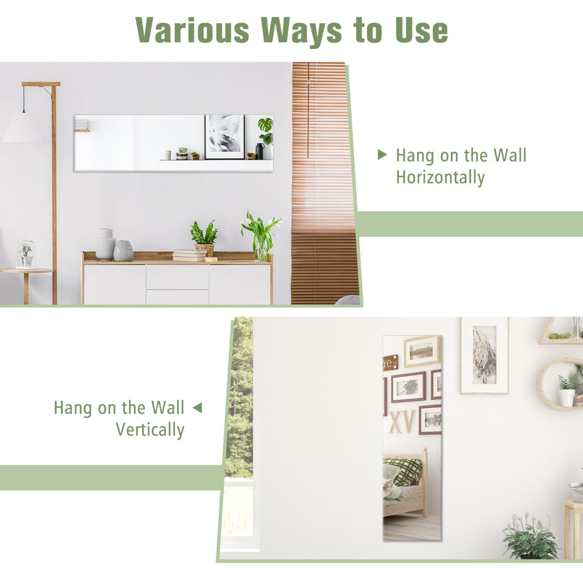 Costway Full Length Rectangle Frameless Mirror with Beveled Edge for Living Room