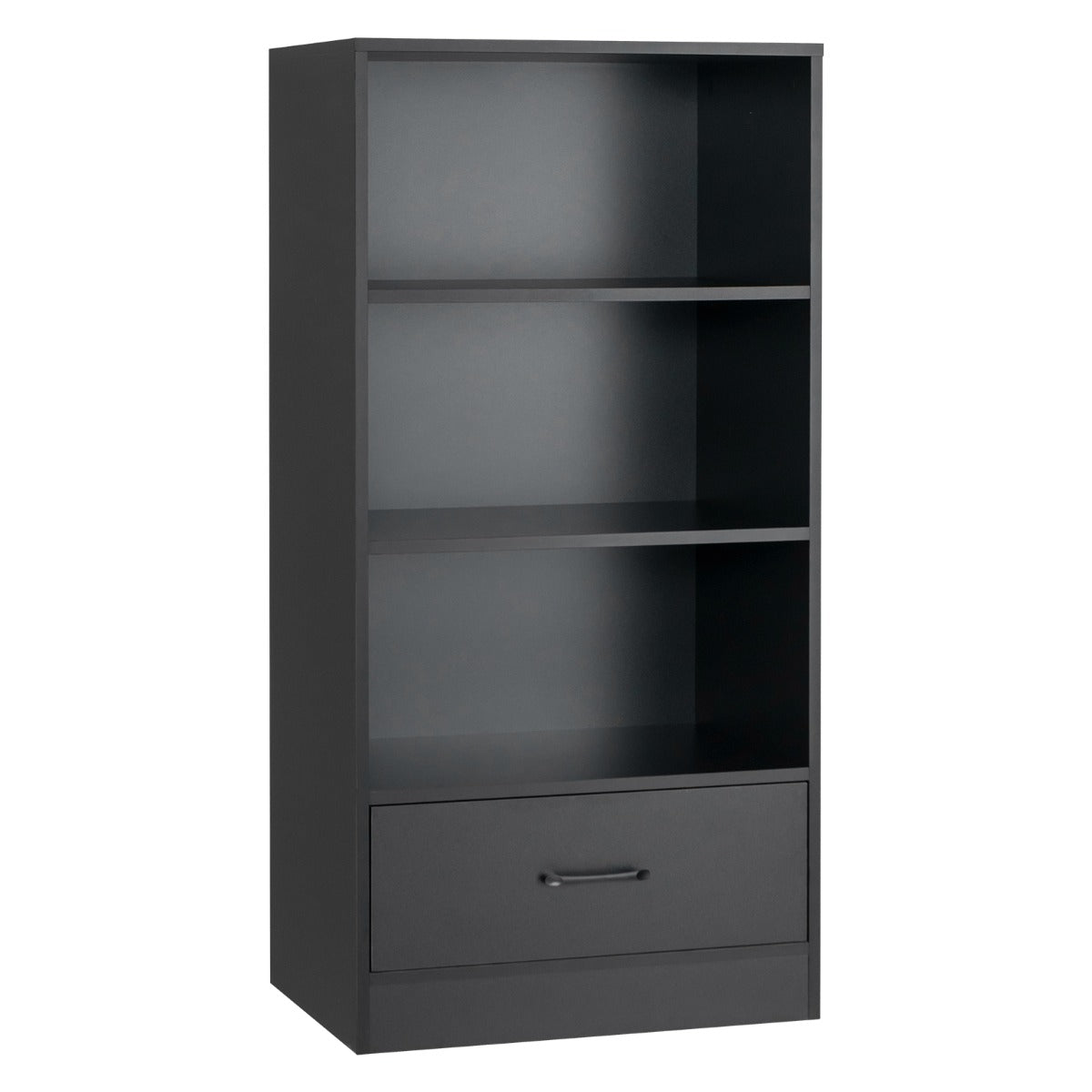 Compartmentalized bookshelf provides organized space for books, decorations, and daily items