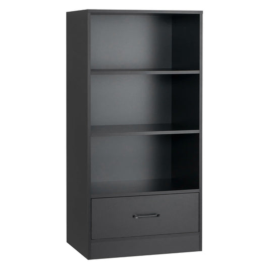 Compartmentalized bookshelf provides organized space for books, decorations, and daily items