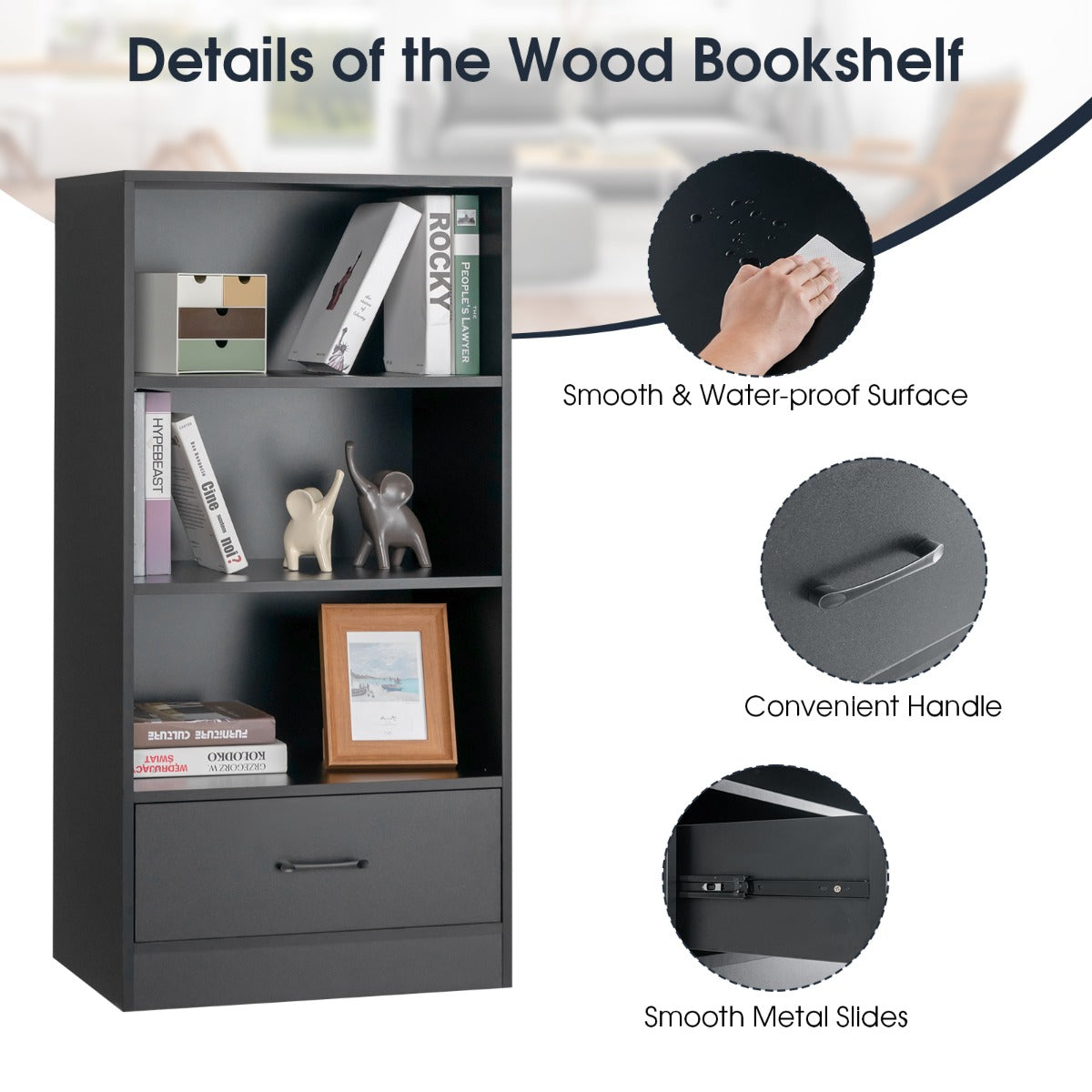 Smooth water-resistant surface makes the storage shelf easy to clean and maintain