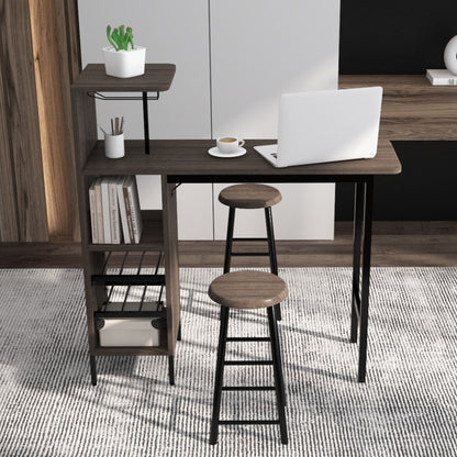 3 Pieces Bar Table & Chair Set with 6-Bottle Wine Racks for Dining Room-Brown