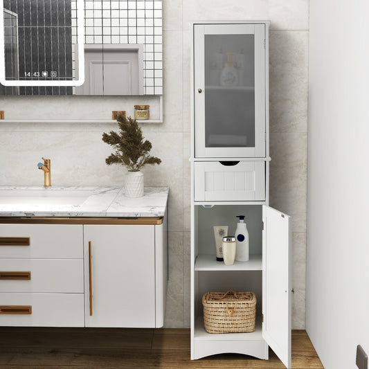 Costway Tall Bathroom Storage Cabinet with 2 Doors & 1 Drawer
