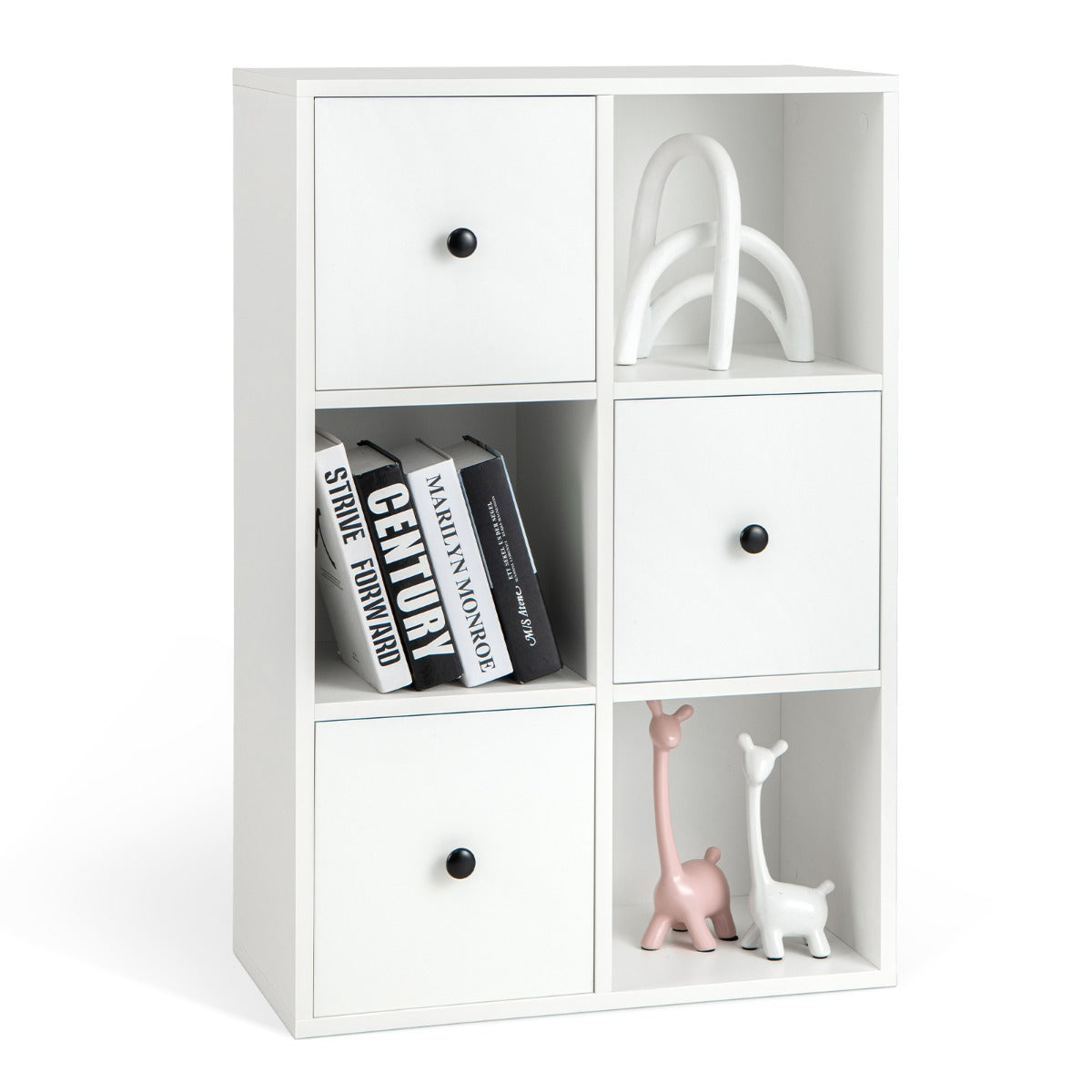3-Tier Bookshelf with 3 Cubes &amp; 3 Drawers for Office-White